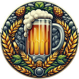 Round sign or emblem of a beer bar, restaurant, manufacturer, warehouse, store. Coasters for Beer, color tattoo, print on clothes, poster for a man's den or cave