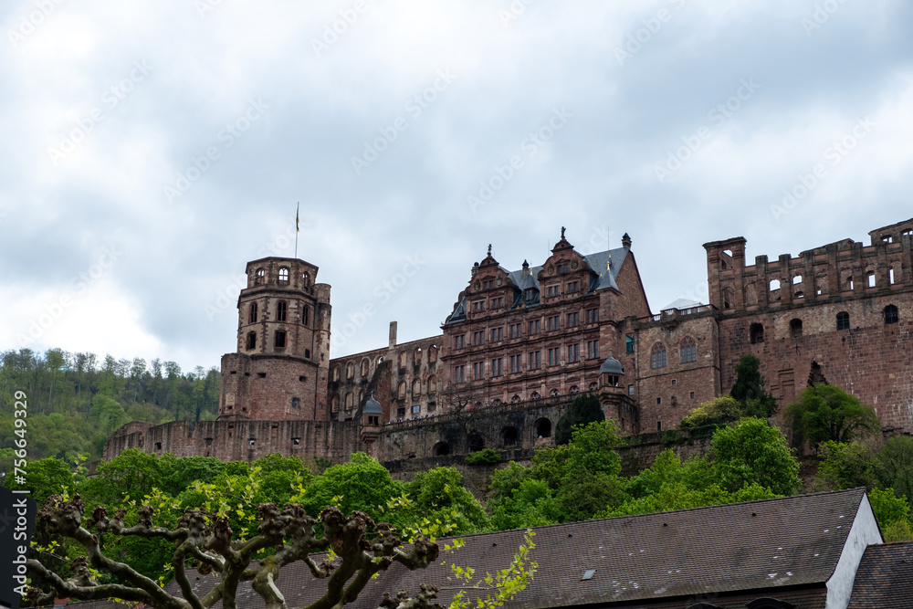 Schloss Heidelberg Heidelberg castle, palace in Baden-Wurttemberg Germany. Ruins, nature, cloudy sky