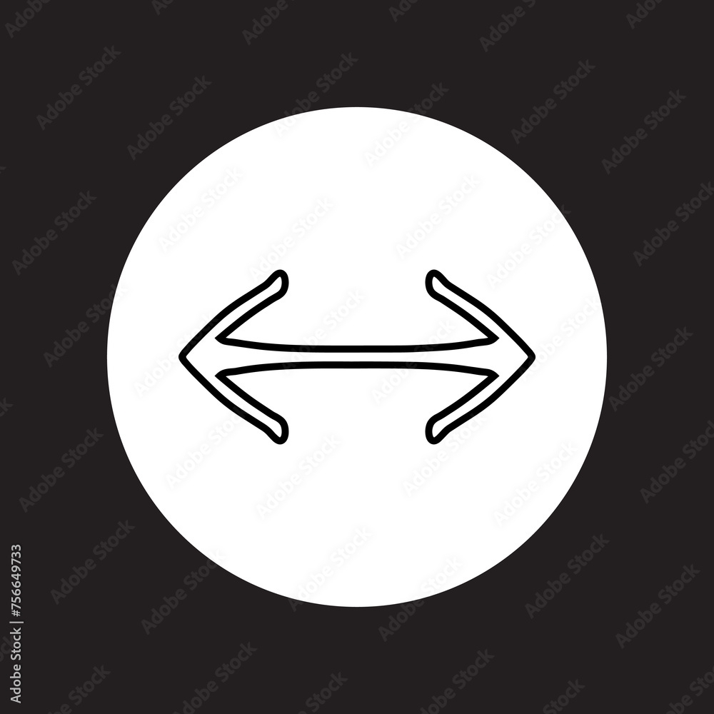 Double arrow icon vector. Two side arrow logo design. Two opposite horizontal arrow vector icon illustration in circle isolated on black background Double arrow icon vector. Two side arrow logo design. Two opposite horizontal arrow vector icon illustration in circle isolated on black background