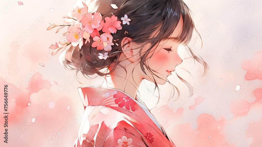 Fototapeta premium 春色の着物の女性_1