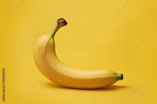 Single banana isolated yellow background generative ai.