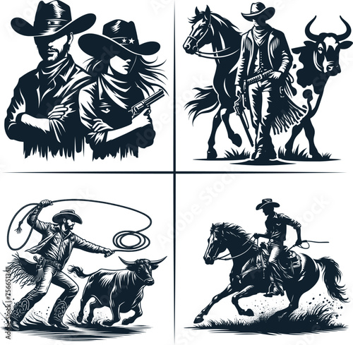 cowboy and cowgirl vector vector bundle File