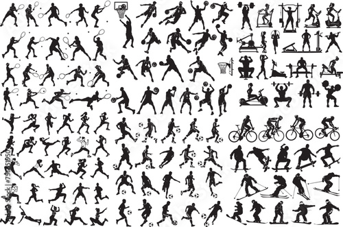 Set of vector silhouettes of people in sports