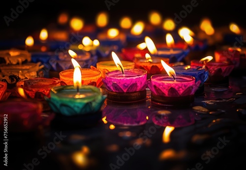 Happy diwali. Traditional indian oil lamps for diwali festival. photo