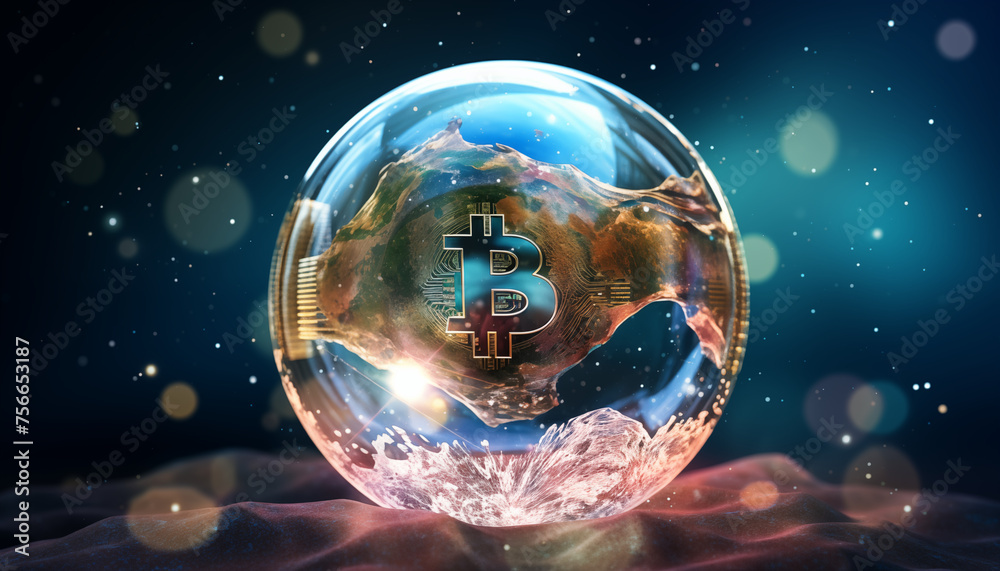 Conceptual image of Bitcoin as a digital global cryptocurrency
