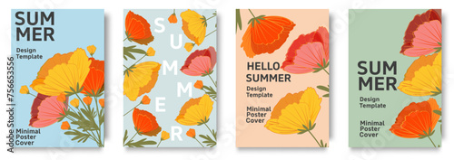 Set of trendy summer posters with flowers. Summer set of the cutest cards or posters for the spring holiday with wildflowers. Hand drawn Floral art templates. summer season or natural concept © Oksana Kalashnykova