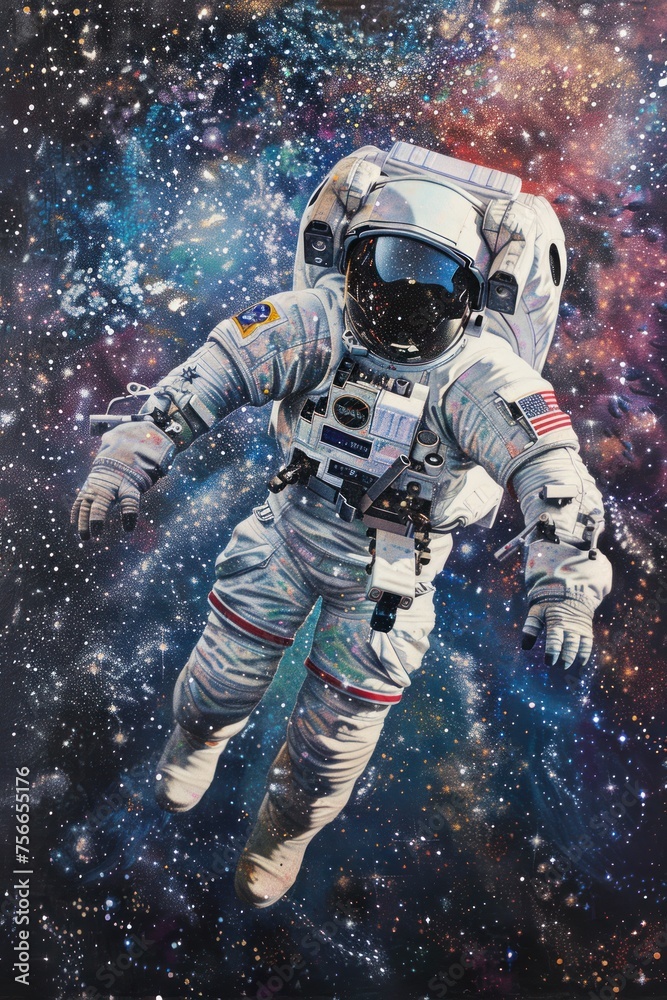 Astronaut floating in outer space against the backdrop of the galaxy Astronaut floating in outer space against the backdrop of the galaxy