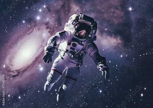 Astronaut floating in outer space against the backdrop of the Milky Way galaxy