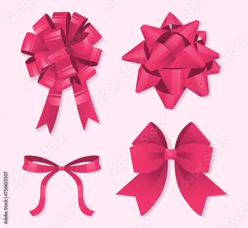 Lazos, vector set of gift, decorative, pink, birthday and Christmas bows © Elizabeth