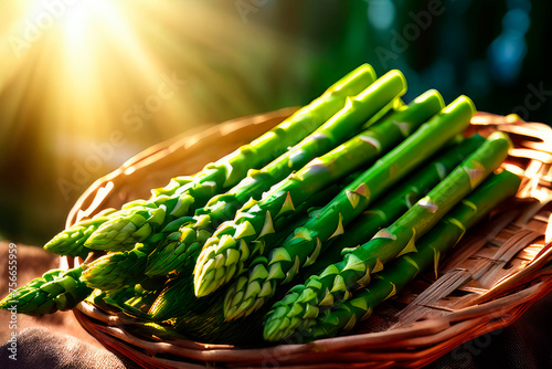 Harvest fresh asparagus, a basket full of asparagus.