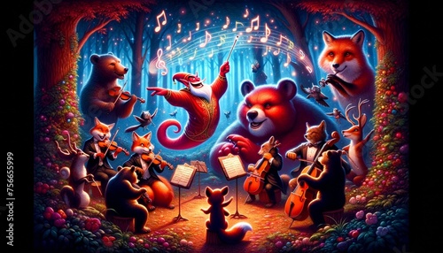 Enchanted forest concert with musical animals