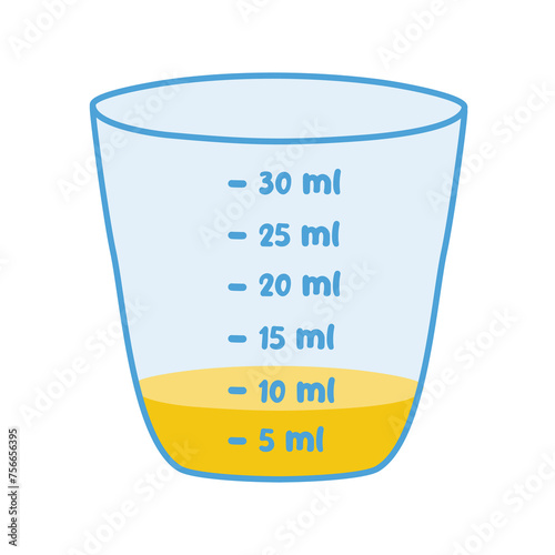 Medicine measuring cup with liquid medicine or syrup, doodle style vector