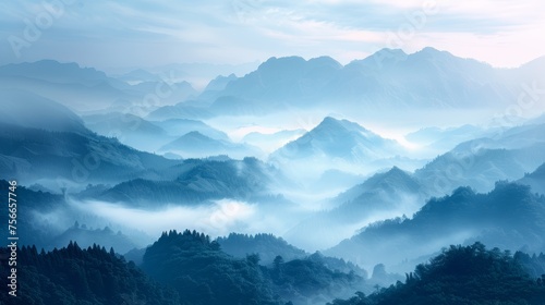 Serene Blue Mist Overlapping Mountain Ridges © Atthasit