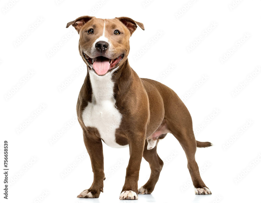 Pit bull Terrier stehend auf vier beinen isoliert auf weißen Hintergrund, Freisteller 