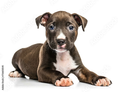 Pit Pull Terrier welpe Liegend isoliert auf wei  en Hintergrund  Freisteller