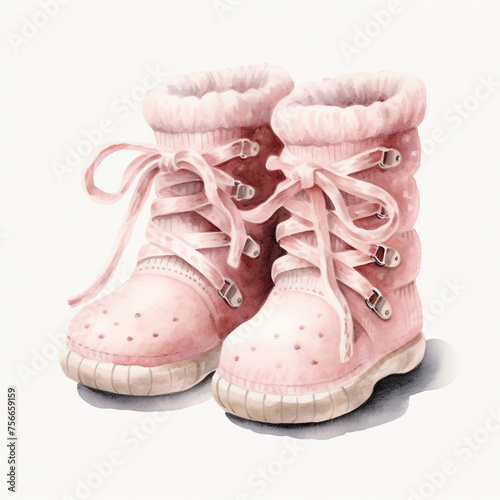 cute boots for a baby clipart , watercolor сreated with Generative Ai