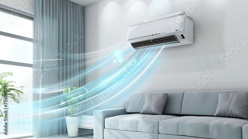 Air conditioner on wall room interior background photo