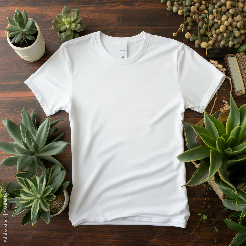 flat lay, blank white tshirt mockup сreated with Generative Ai flat lay, blank white tshirt mockup сreated with Generative Ai