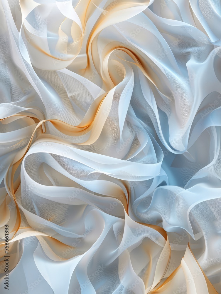 Obraz premium Detailed close up of a white and gold fabric with intricate patterns and textures.