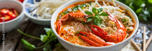Savor the Authentic Vietnamese Bn Riu Cua A Colorful Medley of Crab Noodles in Tomato Broth photo