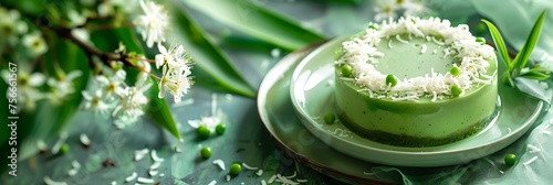 Pandan Cake with Mung Bean and Coconut A Taste of Vietnamese Cuisines Fragrant Dessert photo