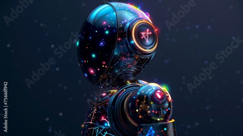 A robot standing confidently in the darkness, emanating a soft glow