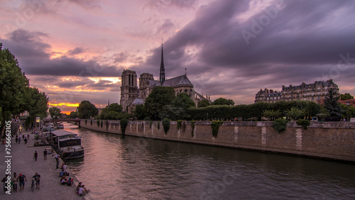 Photography Cathedral Notre Dame de Paris day to night timelapse after sunset in Paris, France