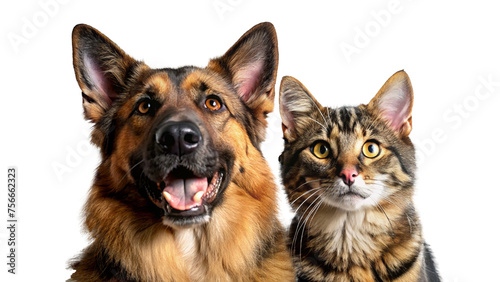 close up of German shepherd dog and cat with cute expressions