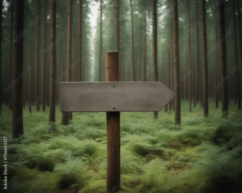 Wooden Sign in Woods: Blank Signboard in Forest Wooden Sign in Woods: Blank Signboard in Forest