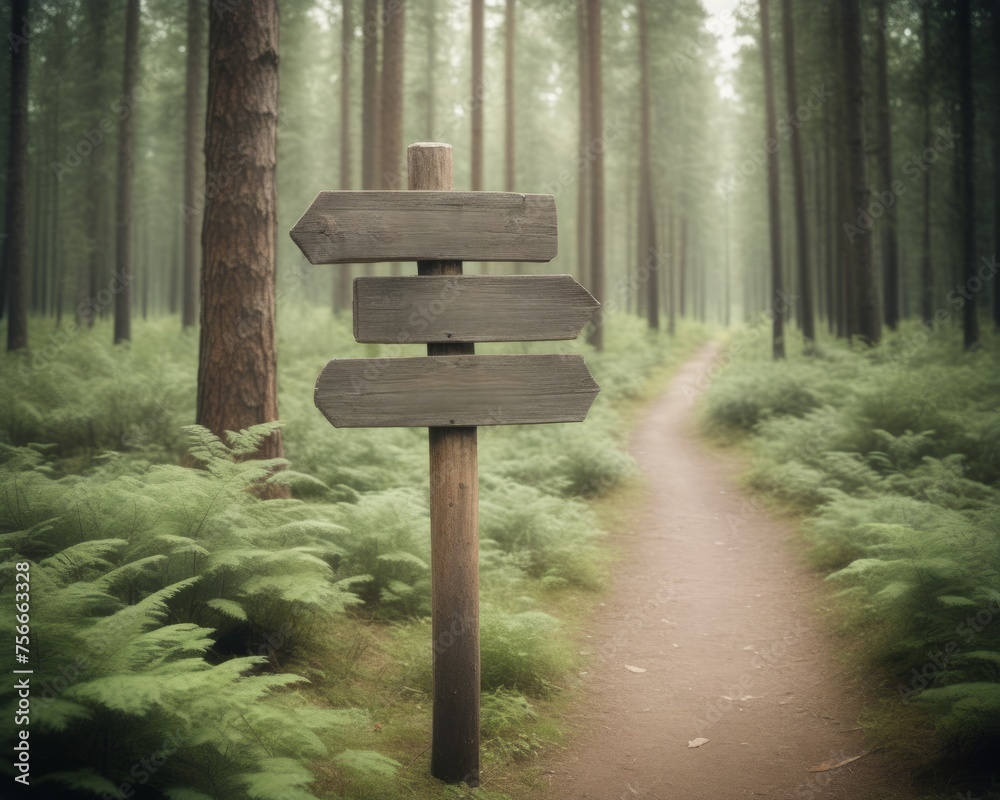 Wooden Sign in Woods: Blank Signboard in Forest Wooden Sign in Woods: Blank Signboard in Forest