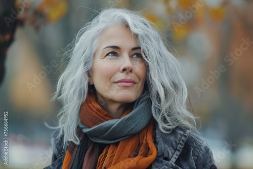 Smiling Older Woman Wearing Scarf