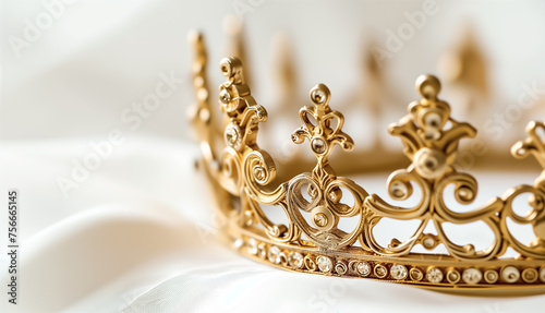 Royal gold crown on white background