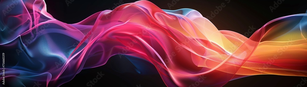 Obraz premium Elegant abstract art with fluid organic shapes vibrant gradient hues on a deep black backdrop