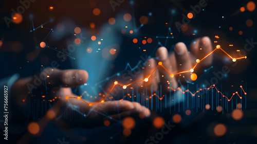 Hand holding digital histogram show financial and business growth, data and information analysis, strategic planning on business and investment
