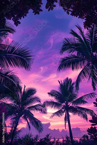 Palm Trees Silhouetted Against Pink and Blue Sky © Jorge Ferreiro