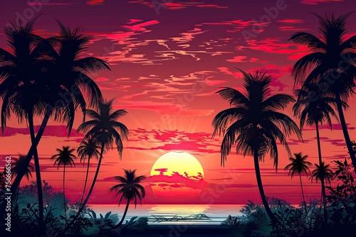 Sunset Painting With Palm Trees © Jorge Ferreiro