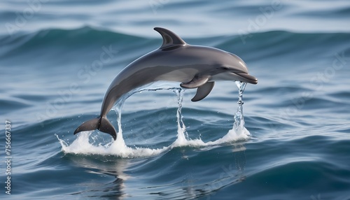  A water droplet resembles a playful dolphin leaping joyfully above the waves. 