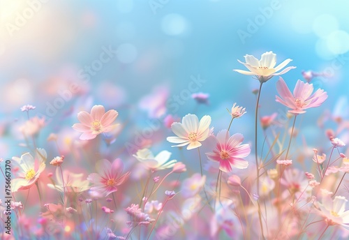 Spring's Delicate Dance: Pastel Blossoms Adorning Branches for Serene Nature Backgrounds © Jaemie