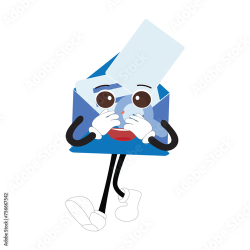 envelope, mail, illustration, mascot, cartoon, message, letter, communication, paper, happy, cute, post, funny, face, postal, sticker, isolated, comic, send, smile, correspondence, emotion, e-mail, lo