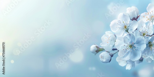 natural background. branch with apple tree flowers on a blue background. copy space 