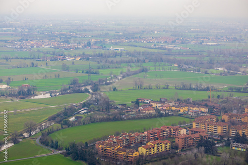 Aerial view of an Italian neighborhood near Milan, Italy