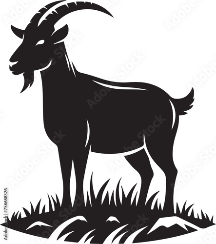 Goat silhouette of a horned goat on a white background