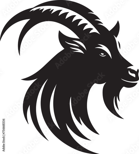 Goat silhouette of a horned goat on a white background
