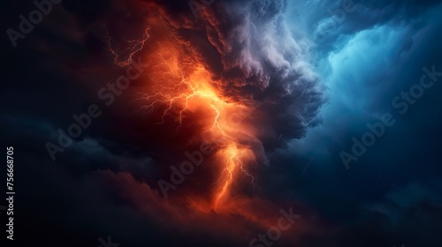 wide angle of tornado with dramatic storm clouds overhead