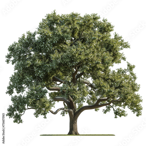 a realistic oak tree with a white background, PNG cutout on transparent