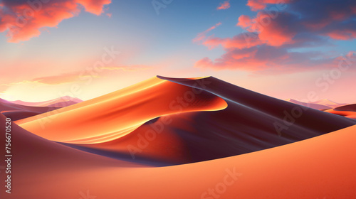 Endless sand dunes stretching across a mesmerizing desert landscape, bathed in the soft light of the setting sun.