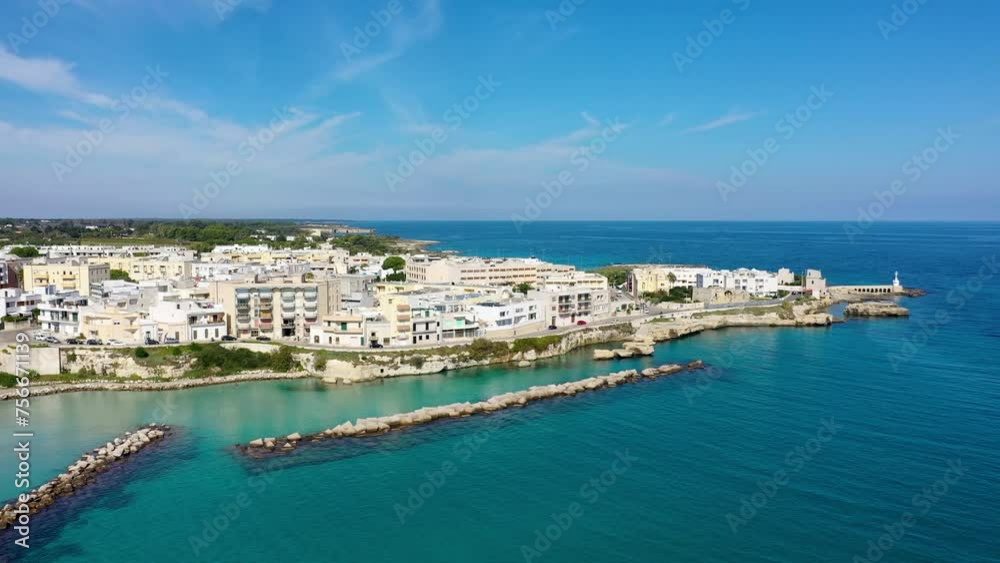 Aerial view of Otranto town on the Salento Peninsula in the south of Italy, Easternmost city in Italy (Apulia) on the coast of the Adriatic Sea. View of Otranto town, Puglia region, Italy. Aerial view of Otranto town on the Salento Peninsula in the south of Italy, Easternmost city in Italy (Apulia) on the coast of the Adriatic Sea. View of Otranto town, Puglia region, Italy.