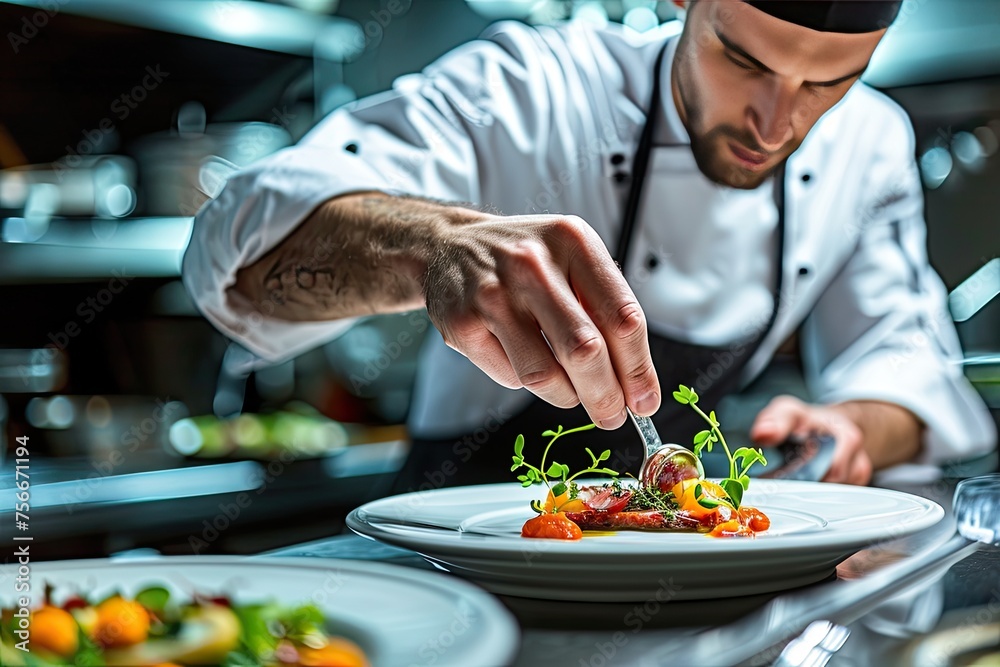 Chef Masterfully Preparing A Fancy Gourmet Meal Chef Masterfully Preparing A Fancy Gourmet Meal