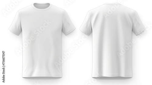 Set of white t-shirt isolated on white background. Front and back view. 3d rendering