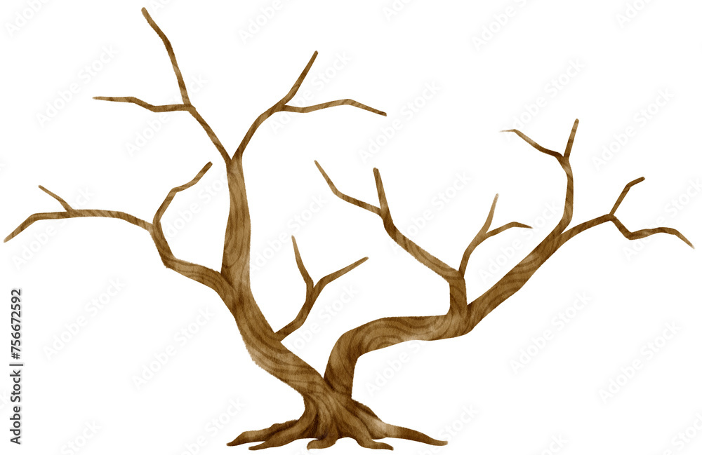 Fototapeta premium Leafless dead tree dry tree watercolor illustration for Decorative Element